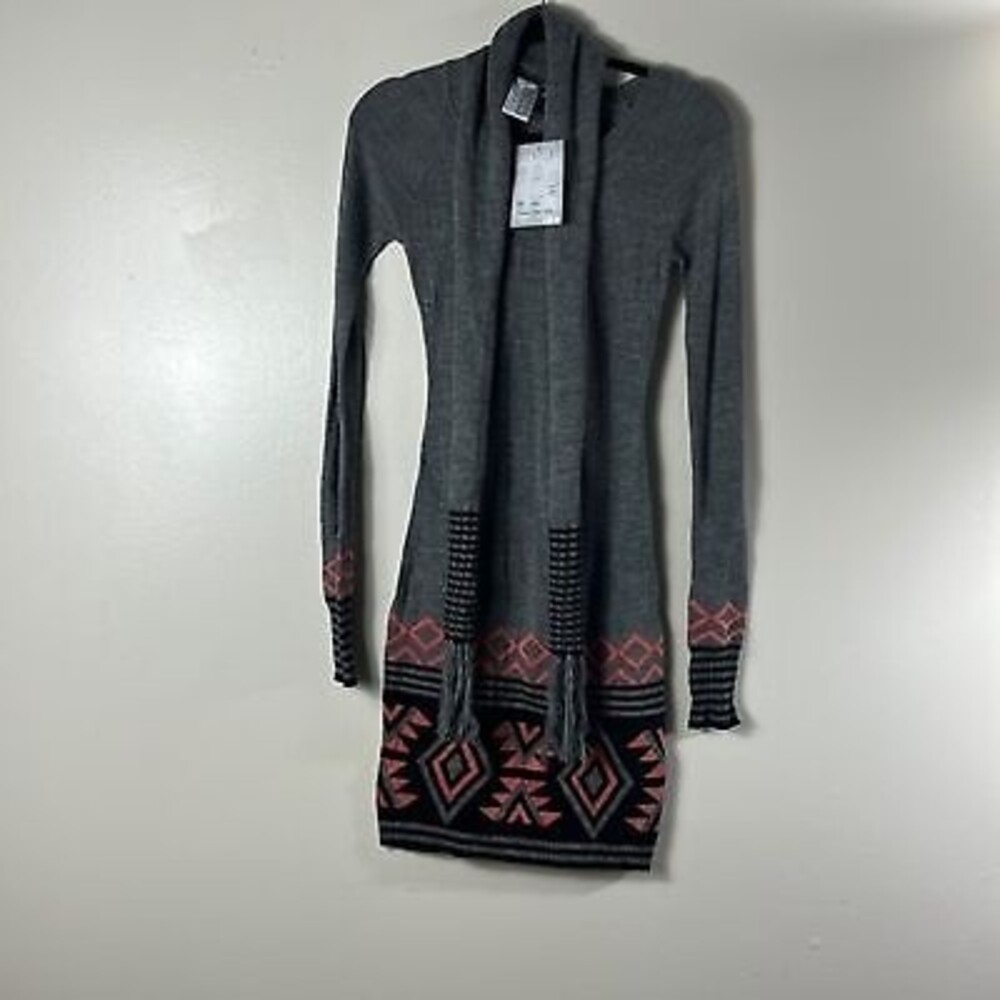 Energie Women's Long Sleeves Tribal Print Knitted Dress with Scalf Size L
